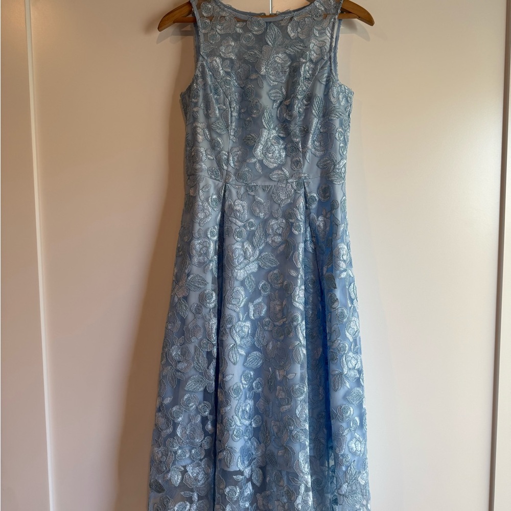 Adrianna Papell Light Blue Floral Midi Dress